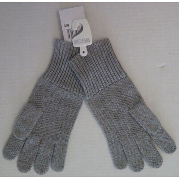 Michael Kors 538506 Women's One Size Gray Knit Gloves w/Silver Tone Logo Bar $58 - Picture 2 of 7